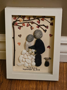 Shadow Box Framed Pebble Art - Wedding, Customized