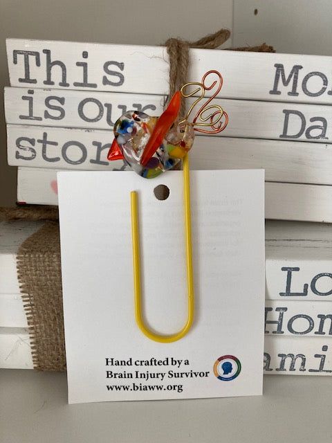 Large Paperclip Bookmark - Multi coloured Bird with Yellow clip