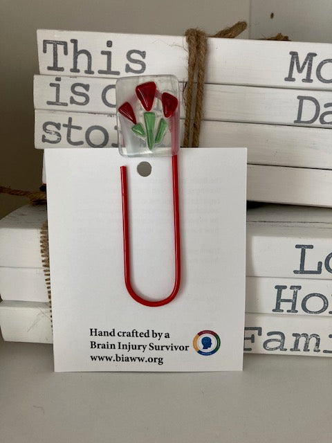 Large Paperclip Bookmark - Red Tulips with Red clip