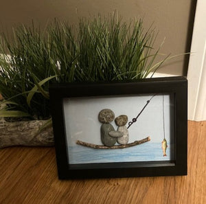 Shadow Box Framed Pebble Art - Fishing