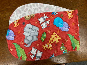 Fabric - Burp Cloth, Reversible, Red with Animals and Pink/Gray Leopard Print