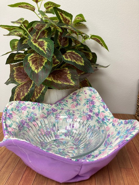 Fabric - Bowl Cozy, Reversible, Floral, Purple and Cream