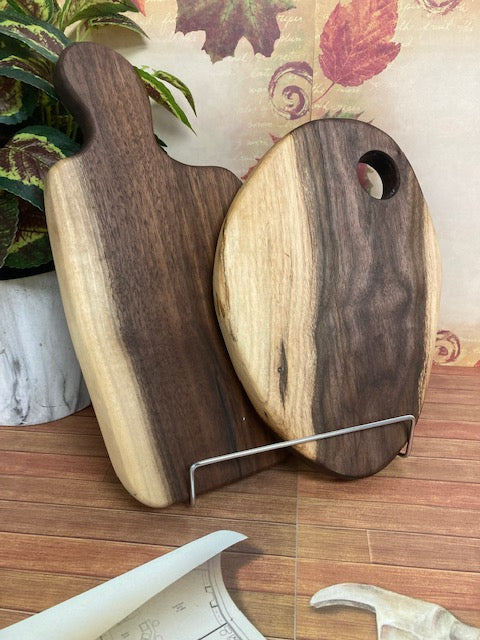 Charcuterie Boards - Set of 2, Small Rectangle with Handle and Oval, Walnut Wood