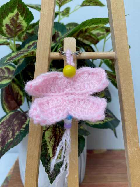 Crocheted - Light Pink Dragonfly Key Chain