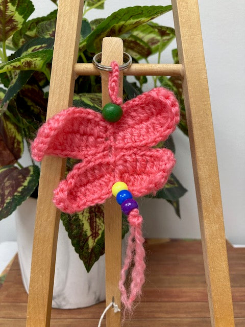 Crocheted - Pink Dragonfly Key Chain