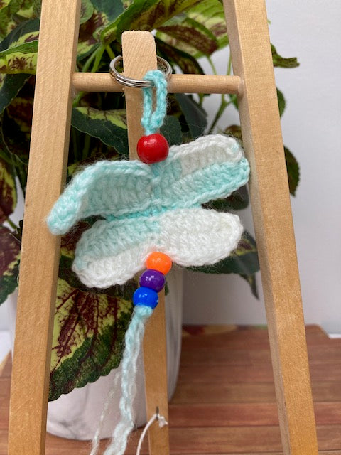 Crocheted - Teal/White Dragonfly Key Chain