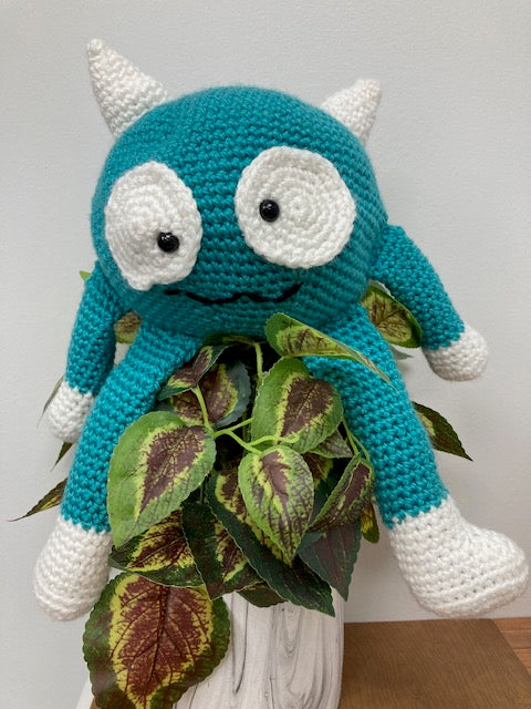 Crocheted -  Teal Monster with Big Eyes