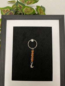 Keychain -Chainmaille, Orange/Silver with Duck