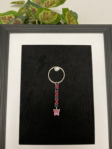 Keychain -Chainmaille, Pink/Glass Black with Butterfly Jewel