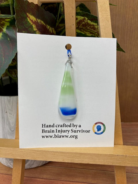 Pendant - Green and Blue Stripe  5 1/2 cm