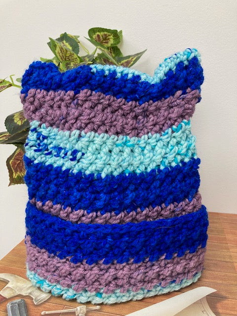 Crocheted - Striped Kitty Cat Hat, Adult