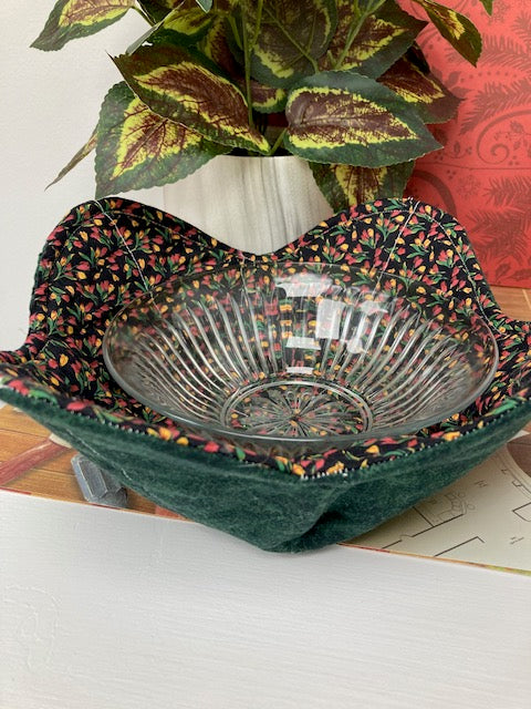 Fabric - Bowl Cozy, Reversible, Green/Orange/Red with Yellow  Flowers