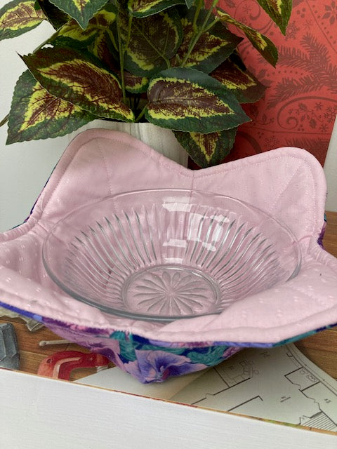 Fabric - Bowl Cozy, Reversible, Pink/Purple/White Flowers