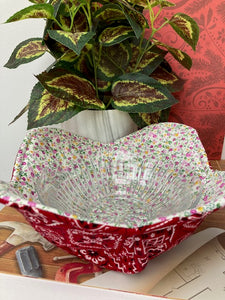 Fabric - Bowl Cozy, Reversible, Red pattern with White and Pink Flowers