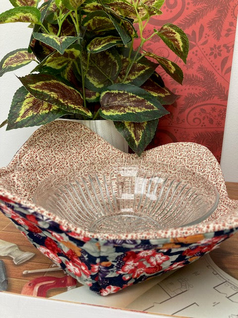 Fabric - Bowl Cozy, Reversible, Orange/Red/Purple with Brown Flowers