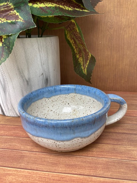 Ceramic - Small Teacup, Speckled Blue and white