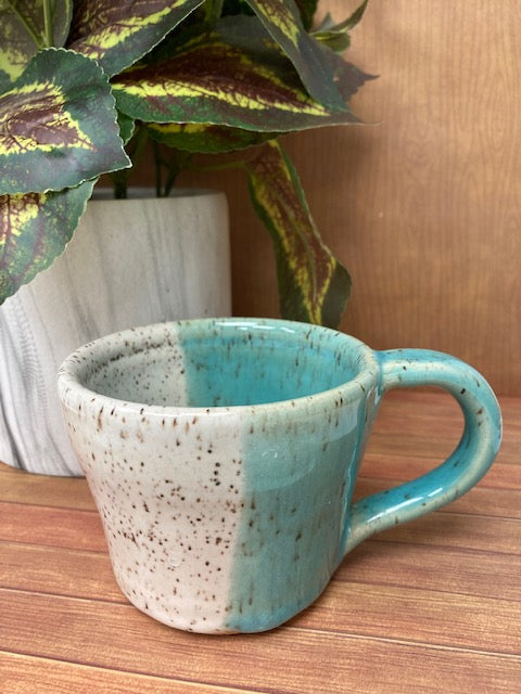 Ceramic - Small Mug, Speckled Teal and white