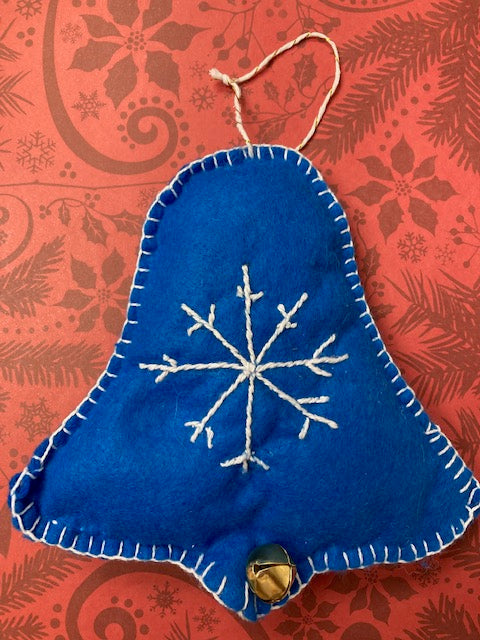 Fabric - Felt Christmas Ornament, Bell Blue