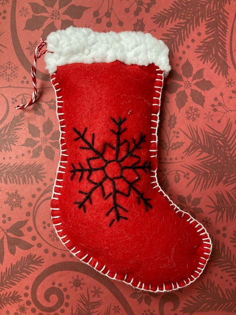 Fabric - Felt Christmas Ornament, Stocking Red