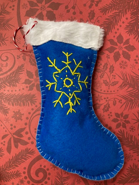 Fabric - Felt Christmas Ornament, Stocking Blue