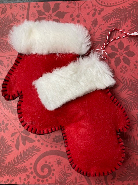 Fabric - Felt Christmas Ornament, Double Mittens Red