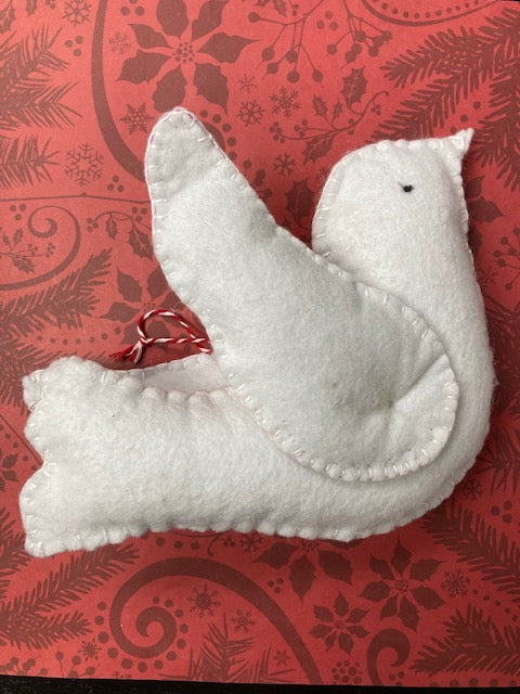 Fabric - Felt Christmas Ornament, White Dove