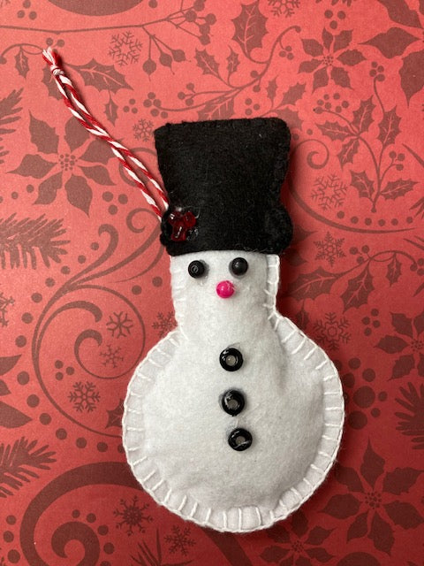 Fabric - Felt Christmas Ornament, Snowman with Black Hat