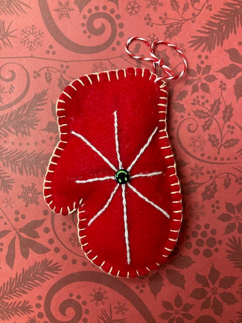 Fabric - Felt Christmas Ornament, Mitten Red
