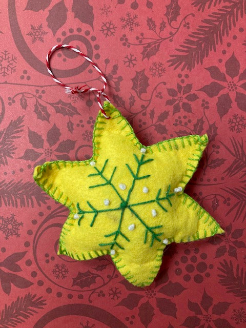 Fabric - Felt Christmas Ornament, Star Yellow