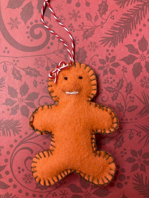 Fabric - Felt Christmas Ornament, Gingerbread Man Orange