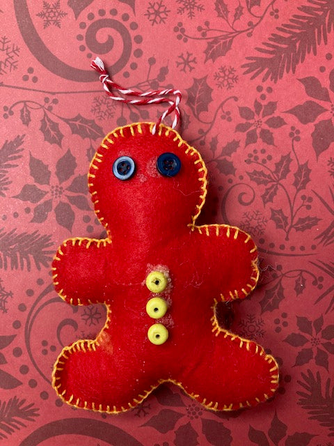 Fabric - Felt Christmas Ornament, Gingerbread Man, Red