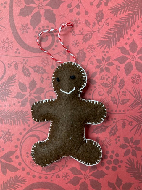 Fabric - Felt Christmas Ornament, Gingerbread Man, Brown
