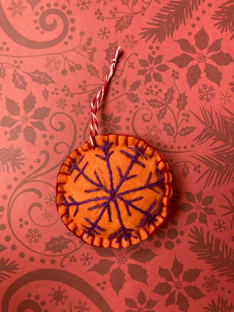Fabric - Felt Christmas Ornament, Snowflake Orange/Purple