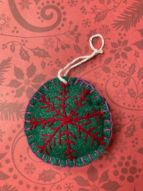 Fabric - Felt Christmas Ornament, Snowflake Green Sparkle