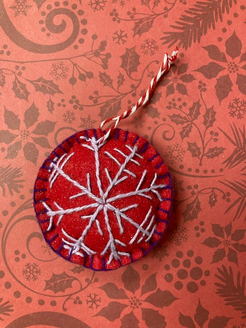 Fabric - Felt Christmas Ornament, Snowflake Red/White