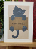 Happy Birthday- Clinging Cat Dark Gray with Silver streaks