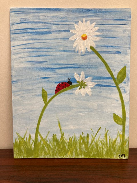 Acrylic Painting - Spring Flowers with Lady Bug