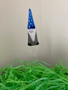 Plant Pick - Gnome, Grey with Blue Polka dot Hat