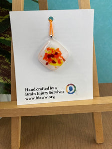 Pendant - Orange, Red Yellow on White Glass