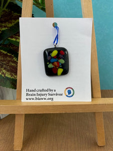 Pendant - Multi Coloured Crushed Glass on Black Glass