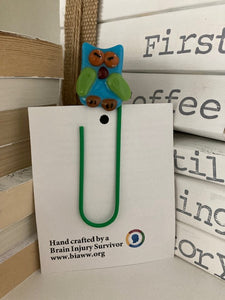 Paperclip Bookmark - Turquoise Owl with Green clip