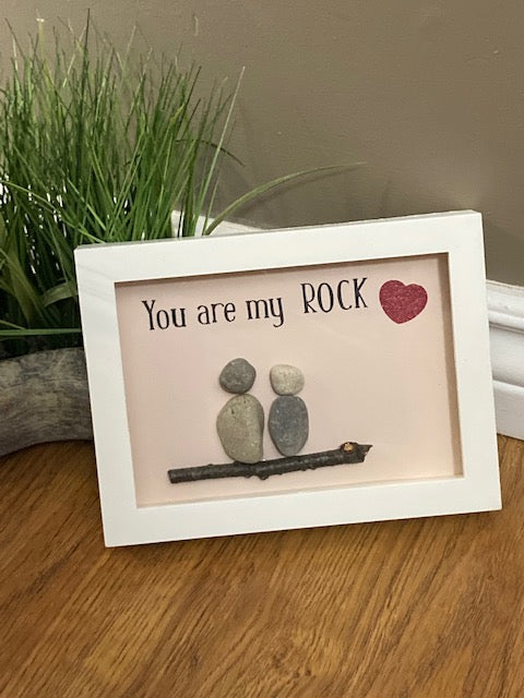 Shadow Box Framed Pebble Art - You are my ROCK