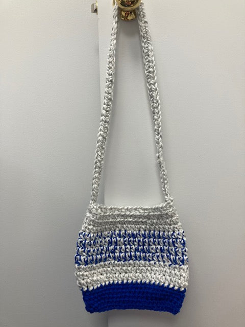 Crocheted - Bag, Grey, White and Blue