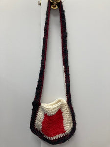 Crocheted - Bag, Red and White with Black and Burgundy Trim