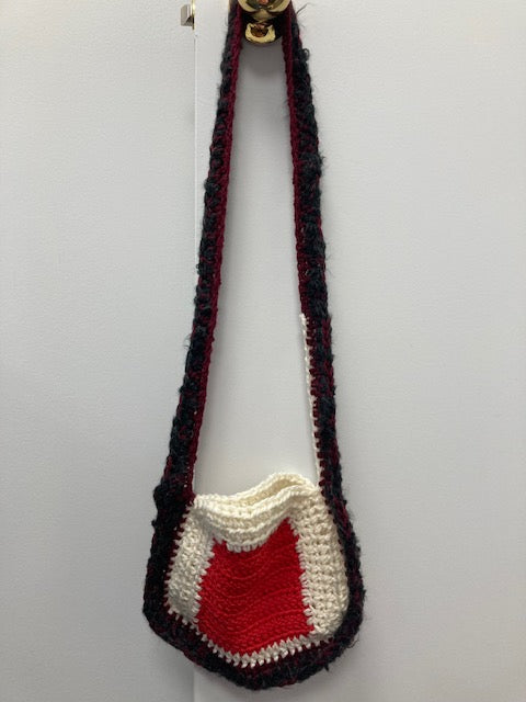 Crocheted - Bag, Red and White with Black and Burgundy Trim
