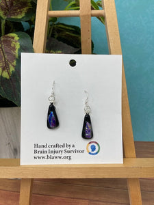 Earrings - Purple and blue Dichroic Glass on Black