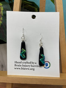 Earrings - Green Dichroic Glass on Black