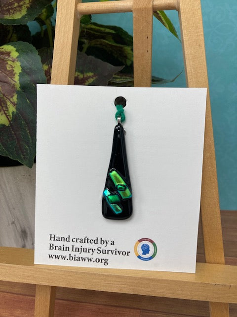 Pendant - Green Dichroic Glass on Black