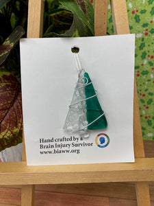 Ornament - Teal and Crystal Tree with Sliver Wire