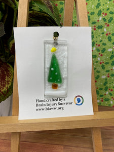 Ornament - Clear Glass with Green Tree and Falling snow